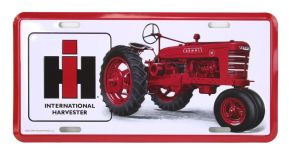 42067 - Plaque 30x15 cm de couleur blanche et rouge – INTERNATIONAL Harvester avec tracteur
