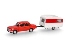 HER028585 - Voiture de couleur rouge avec caravane Qek-Junior – WARTBURG 353