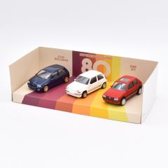 NOREV479992 - Pack de 3 voitures – PEUGEOT 205 gti 1.6 rouge – RENAULT clio williams bleu et RENAULT SuperCinq GT turbo Blanche