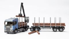 EMEK71604 - Camion de couleur bleu avec grue de chargement et remorque transport de bois - SCANIA R450 6x4