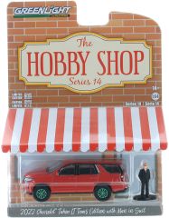 GREEN97140-F_VERT - Voiture avec jantes vertes sous blister de la série THE HOBBY SHOP  - CHEVROLET Tahoe LT Texas Édition 2022 et Homme en costume