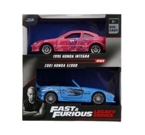 JAD35395 - 2 voitures du film Fast & Furious -  HONDA Integra 1995 de couleur rose et HONDA S2000 2001couleur Bleu