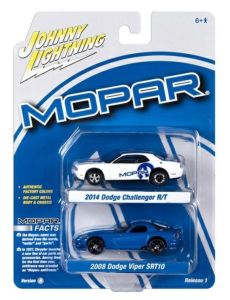 JLPK020A-1 - Voiture sous blister de la série MOPAR Série A - DODGE Challenger R/T 2014 blanc et DODGE Viper SRT10 2008 bleu